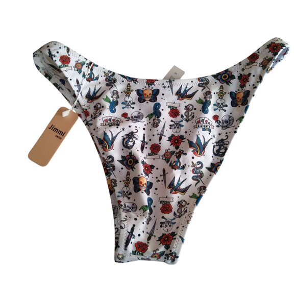 Jimmi Swim Women's Small Bikini Set Cover Up/Scrunchies Skulls Birds Roses NEW - Picture 4 of 12